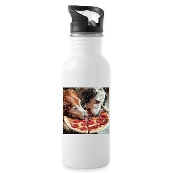 zwei Hunde essen Salami Pizza - Trinkflasche mit integriertem Trinkhalm - Weiß - Rechts