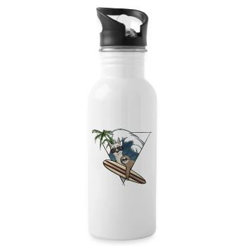 Surf Holiday Llama & Sloth Surfboard Wave Palm Trees - Water bottle with straw - white - Right