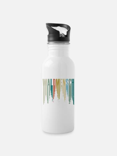 Waldmensch Farbpalette Waldsilhouetten - Trinkflasche mit integriertem Trinkhalm - Weiß