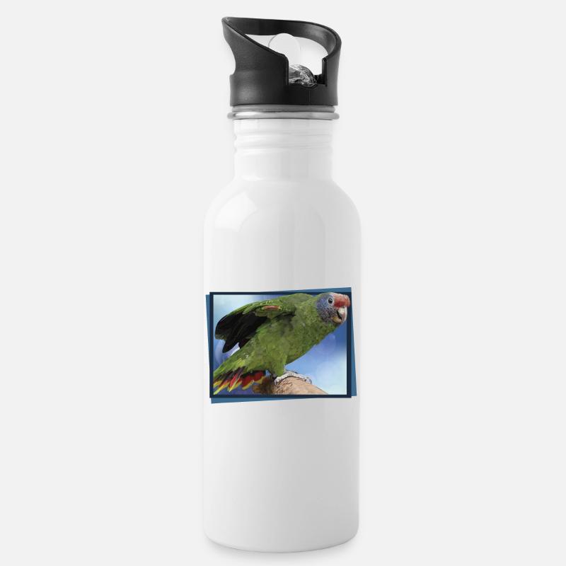 The Red-tailed Parrot - Water bottle with straw - white