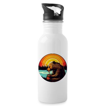 Bear eats honey at sunset - Water bottle with straw - white - Right