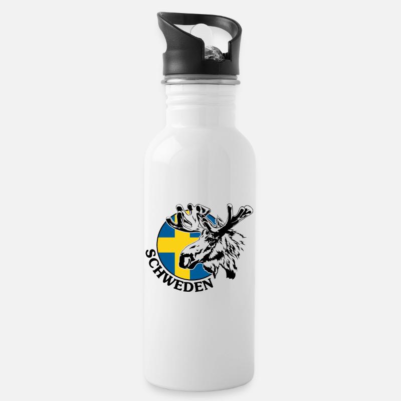 SCHWEDEN Elch Tier Wildnis Wilsigns - Trinkflasche mit integriertem Trinkhalm - Weiß