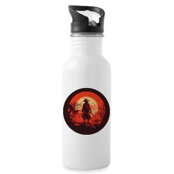Japanischer Krieger Samurai vor roter Sonne Japan - Trinkflasche mit integriertem Trinkhalm - Weiß - Rechts