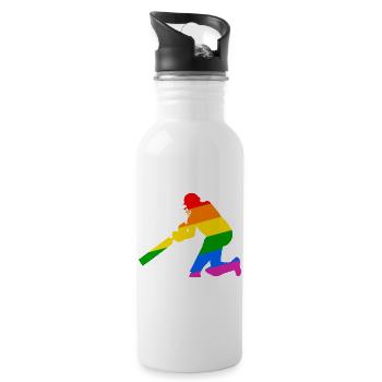 Cricket Spieler mit Regenbogen Geschenkidee - Trinkflasche mit integriertem Trinkhalm - Weiß - Rechts