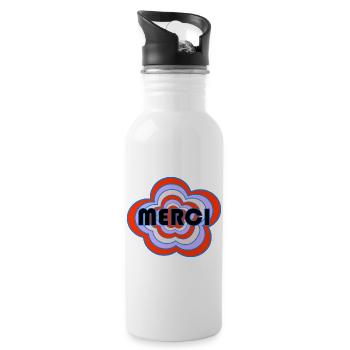 MERCI. THANKS. THANK YOU. ANNIVERSAIRE. NAISSANCE. - Gourde avec paille intégrée - blanc - Droite