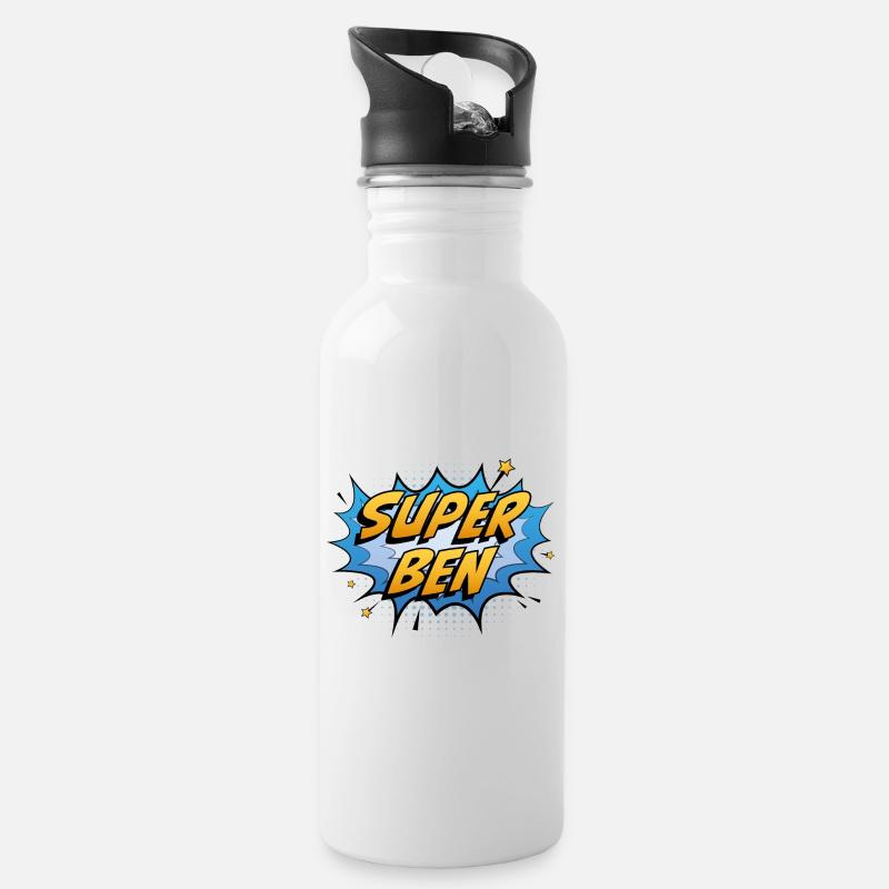 Super Ben - Trinkflasche mit integriertem Trinkhalm - Weiß