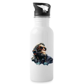 Gamer Chimp mit Headset - Trinkflasche mit integriertem Trinkhalm - Weiß - Rechts