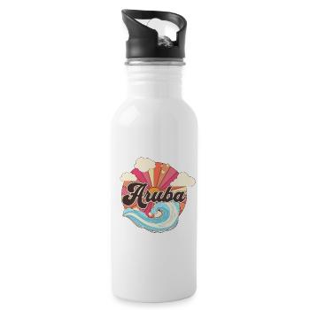 Aruba Karibik Insel Retro 80er Jahre - Trinkflasche mit integriertem Trinkhalm - Weiß - Rechts