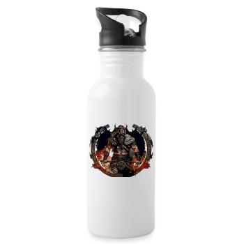 Viking warriors in the circle of fire - Water bottle with straw - white - Right