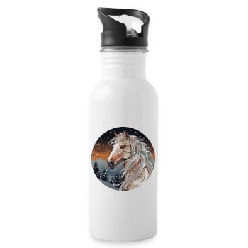 Pferd im Winter - Trinkflasche mit integriertem Trinkhalm - Weiß - Rechts