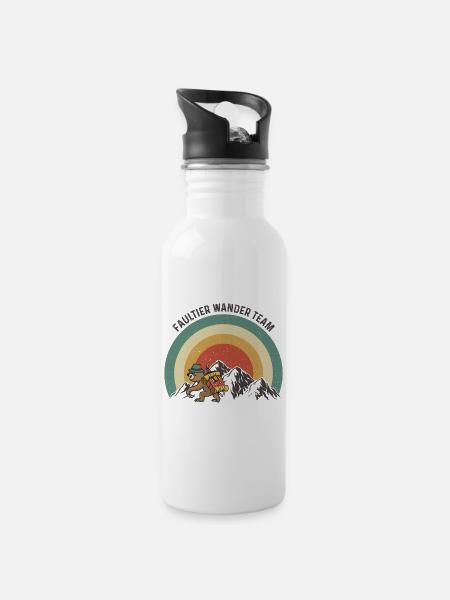 Faultier Wander Team - Trinkflasche mit integriertem Trinkhalm - Weiß