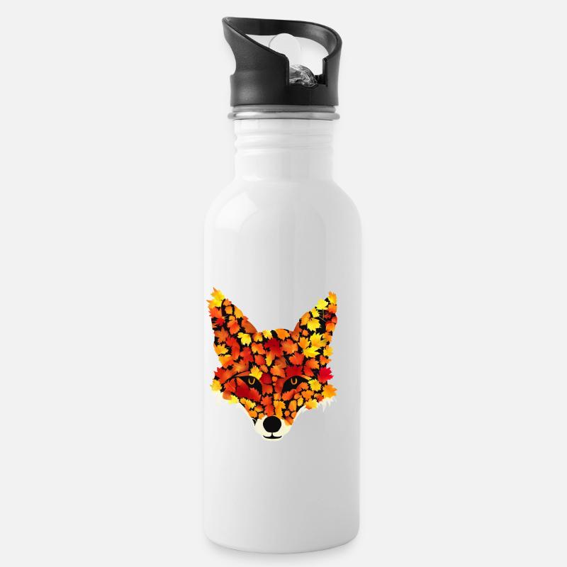 Fuchs aus Herbstblättern - Trinkflasche mit integriertem Trinkhalm - Weiß