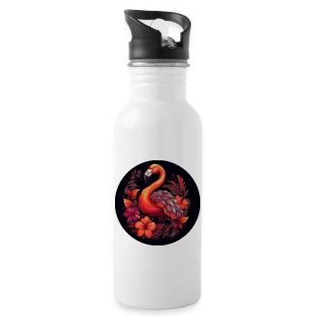 Flamingo in autumn leaves - Water bottle with straw - white - Right