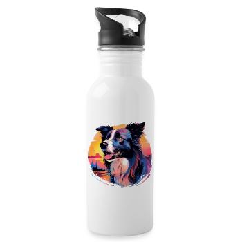 Vintage Sunset Border Collie - Water bottle with straw - white - Right