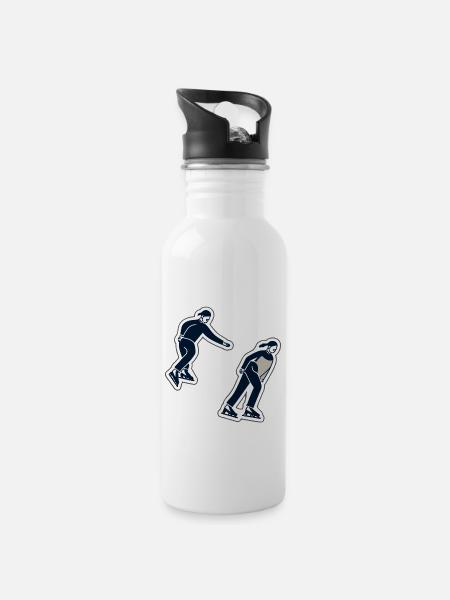 Eislaufen - Trinkflasche mit integriertem Trinkhalm - Weiß