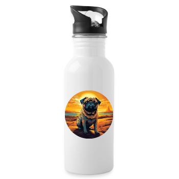 Pug in the desert at sunset - Water bottle with straw - white - Right