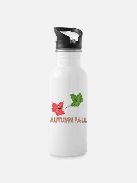 Autumn Fall Funny Maple Leaf Joke Cartoon Design - Water bottle with straw - white