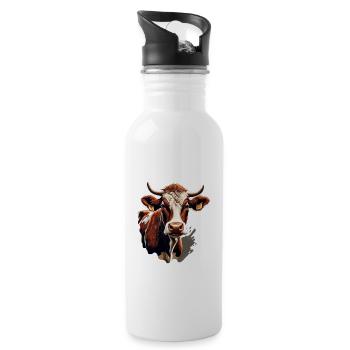 Vache brune / Animal / Lait / Ferme / Grange - Gourde avec paille intégrée - blanc - Droite