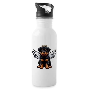 Süßer Rottweiler-Engel - Liebevoll und Himmelsnah - Trinkflasche mit integriertem Trinkhalm - Weiß - Rechts