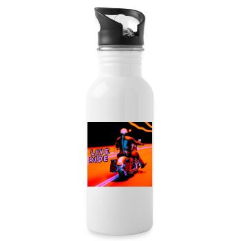 Rider and motorcycle rear view - modern outline - Water bottle with straw - white - Right