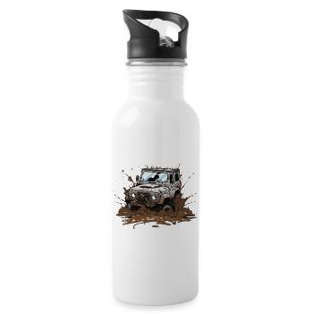 Der Offroad-Abenteurer - Trinkflasche mit integriertem Trinkhalm - Weiß - Rechts