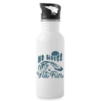 No Waves No Fun - Surfer - Geschenk - Trinkflasche mit integriertem Trinkhalm - Weiß - Rechts