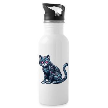 Katze Roboter Cyborg Mechanisch - Trinkflasche mit integriertem Trinkhalm - Weiß - Rechts