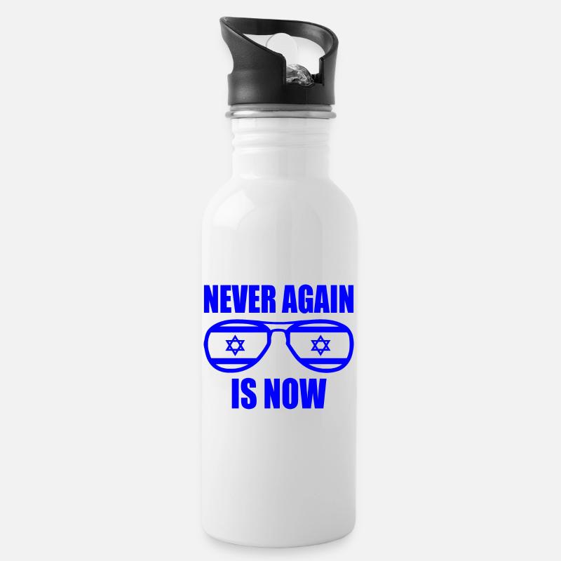 Never again is now - Trinkflasche mit integriertem Trinkhalm - Weiß