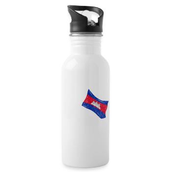Cambodia Temple Khmer Vintage Flag I Gift - Water bottle with straw - white - Right