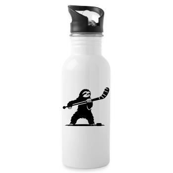 Faultier Eishockey Silhouette - Trinkflasche mit integriertem Trinkhalm - Weiß - Rechts