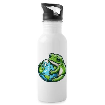 La grenouille embrasse la Terre : Jour de la Terre - Gourde avec paille intégrée - blanc - Droite
