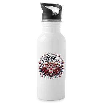 Valentinstag 2024, lustiges "Liebe Pizza" Design - Trinkflasche mit integriertem Trinkhalm - Weiß - Rechts