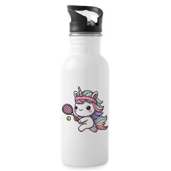 Cute Unicorn as Tennis Tennis Player - Lust - Water bottle with straw - white - Right