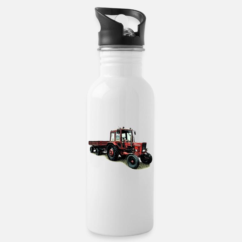 Belarus MTS 80 mit Anhänger - Trinkflasche mit integriertem Trinkhalm - Weiß