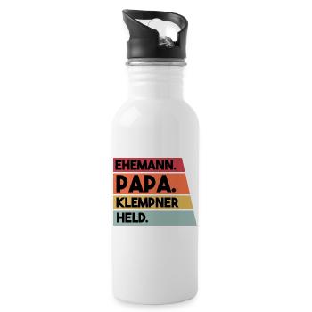 Ehemann Papa Klempner Held - Trinkflasche mit integriertem Trinkhalm - Weiß - Rechts