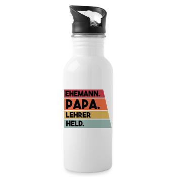 Ehemann Papa Lehrer Held - Trinkflasche mit integriertem Trinkhalm - Weiß - Rechts