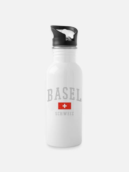 Basel Schweiz Emblem Druck - Trinkflasche mit integriertem Trinkhalm - Weiß