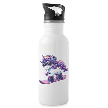 Einhorn Snowboard Winterzauber - Trinkflasche mit integriertem Trinkhalm - Weiß - Rechts