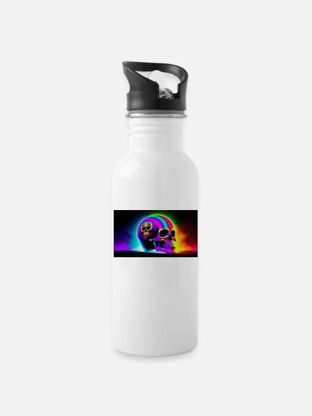 Psy Schädel - Trinkflasche mit integriertem Trinkhalm - Weiß