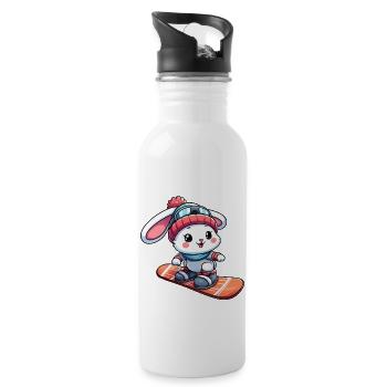 Schneehase auf Snowboard Winterfreude Design - Trinkflasche mit integriertem Trinkhalm - Weiß - Rechts