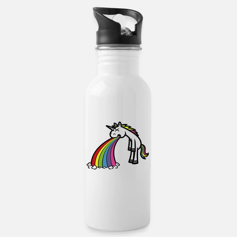 licorne drôle vomissant arc-en-ciel dessin animé - Gourde avec paille intégrée - blanc