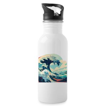 Welle von kanagawa,Welle, illustration,Japan - Trinkflasche mit integriertem Trinkhalm - Weiß - Rechts