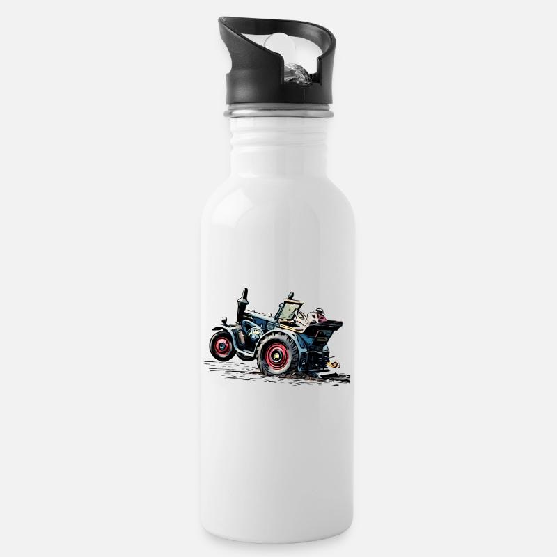 Lanz Traktor Bulldog Power - Trinkflasche mit integriertem Trinkhalm - Weiß
