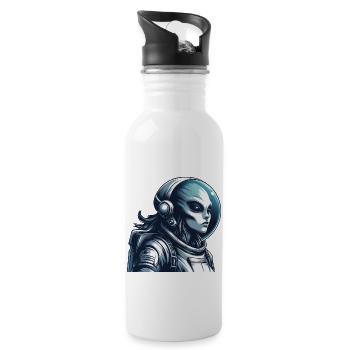 Alien Astronaut Weltraum Erkundung - Trinkflasche mit integriertem Trinkhalm - Weiß - Rechts