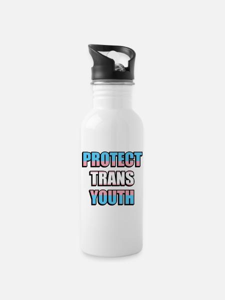 Protect Trans Youth - Water bottle with straw - white