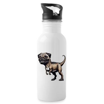 T-Rex & Mops Hybrid Cartoon Spaß - Trinkflasche mit integriertem Trinkhalm - Weiß - Rechts