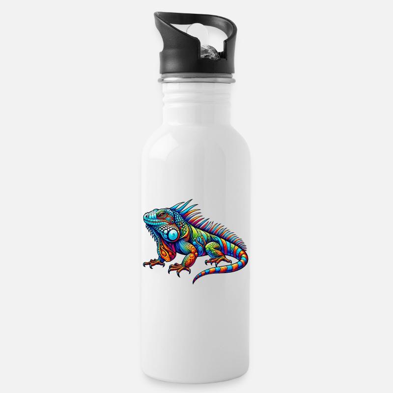 Leguan - Trinkflasche mit integriertem Trinkhalm - Weiß