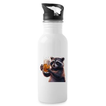 Waschbär Bier Geschenk - Trinkflasche mit integriertem Trinkhalm - Weiß - Rechts