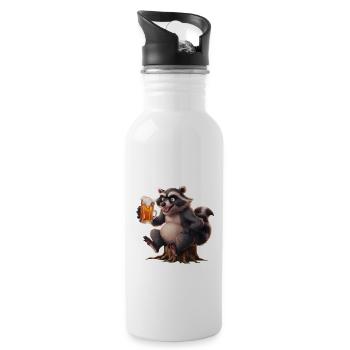 Waschbär Bier Geschenk - Trinkflasche mit integriertem Trinkhalm - Weiß - Rechts