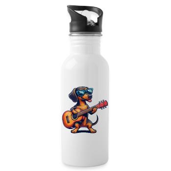 Dackel Gitarrist Musikalischer Hund Gitarrenspiel - Trinkflasche mit integriertem Trinkhalm - Weiß - Rechts